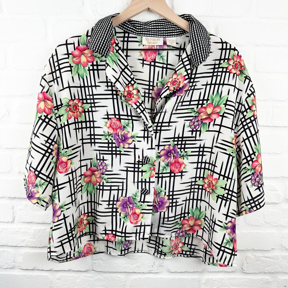 Victoria's Secret Vintage Gold Label Collared Short Sleeve sleep shirt Size M